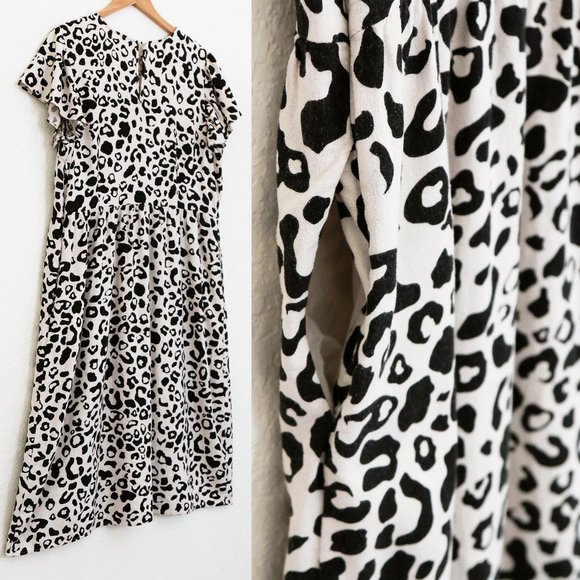 Who What Wear Linen Blend Leopard Animal Flutter Sleeves Tiered Midi Dress XXL - Picture 9 of 16